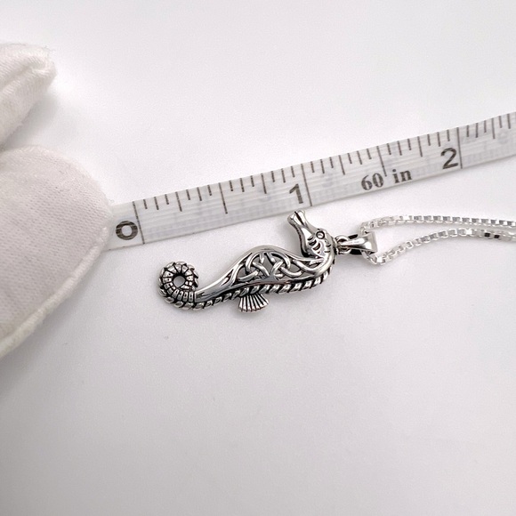 .925 Sterling Silver Seahorse Necklace with Celtic Body Design